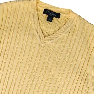 Brooks Brothers Golf Cable Knit V Neck Sweater Mens XXL Yellow Vest Cotton